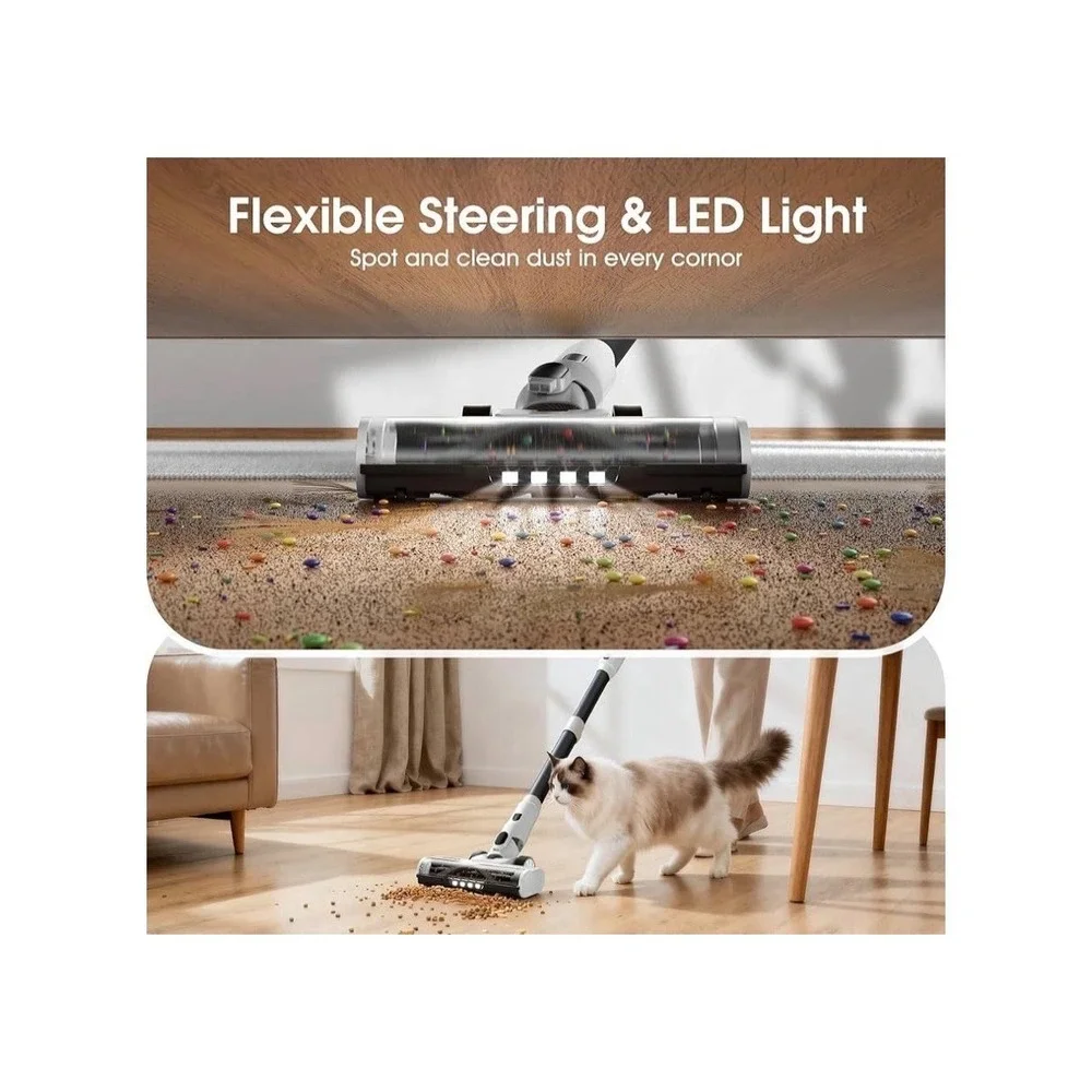 Klarpul Cordless Stick Vacuum KL-001, Powerful Suction, 65min, HEPA, LED, Gray